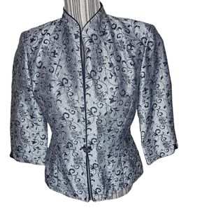 Collection dressbarn women's black/silver 3/4 sleeves open front jacket size 6